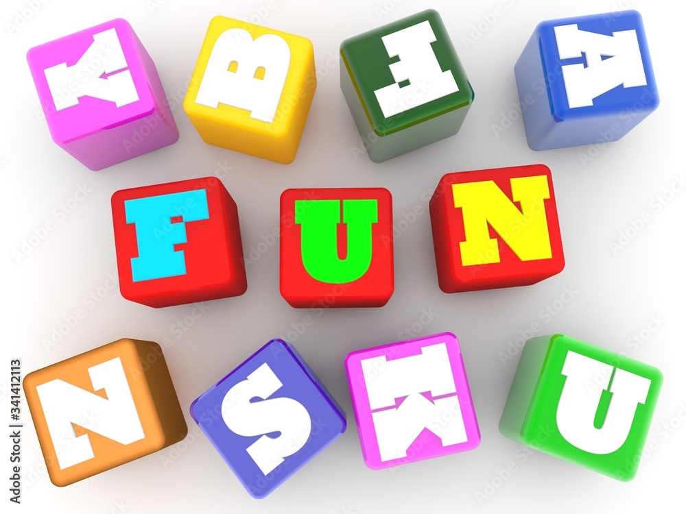 FUN concept on red toy blocks FUN concept on red toy blocks