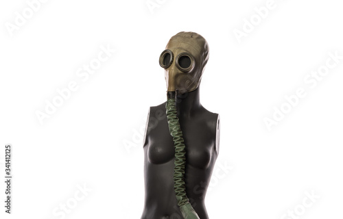 mannequin of military gas masks on a white background