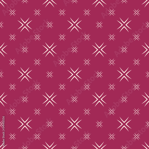 Vector minimalist floral seamless pattern. Simple abstract geometric background with small flowers, Ñrosses. Subtle minimal ornament in burgundy and beige color. Elegant texture. Cute repeat design