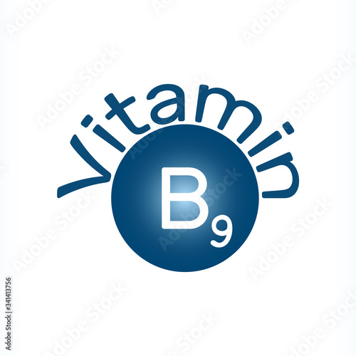 Vitamin B9. Vector icon. Vitamin B9, also called folate or folic acid, often referred to as B-complex vitamins