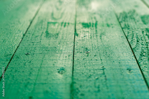 background of wooden boards just painted with green paint