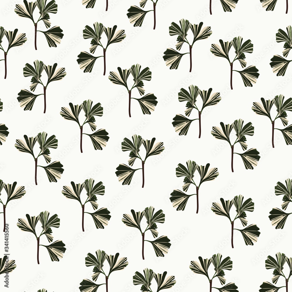Ginkgo biloba branch seamless pattern. Ginkgo leaf silhouette with veins. Natural design for various textiles and the design of medical cosmetics.