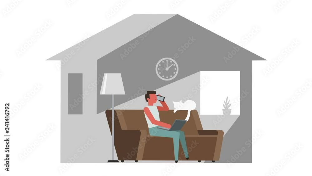 Stick Figure Color Pictogram Man Character Working from Home Cartoon Animation