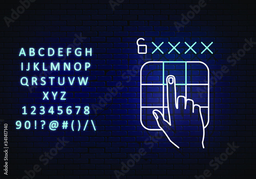 Hand, Pin code, security, neon icon