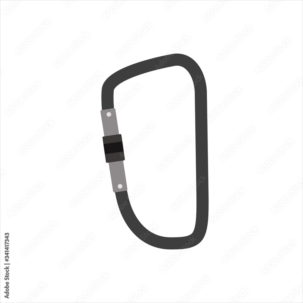 Carabiner icon. Hiking and mountaineering safety equipment. Rock climbing gear.
