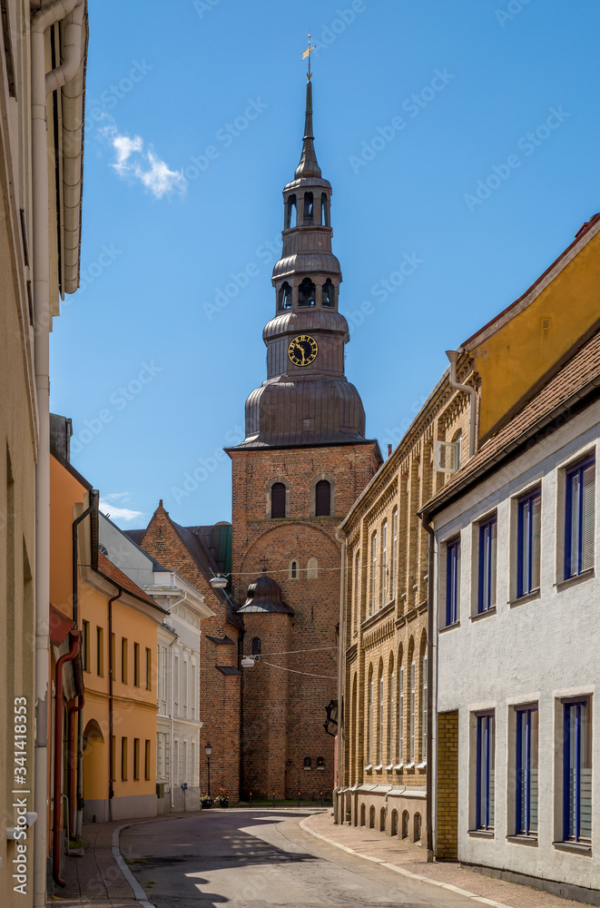 Fototapeta premium View of medieval, Lutheran St. Mary's Church in historic Ystad, Sweden.