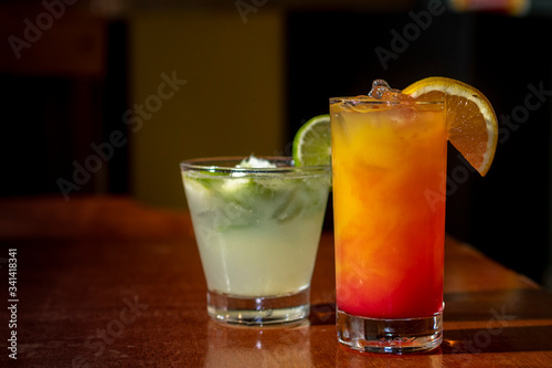 Brazilian caipirinhas of various fruits in glass. Typical drink made of fruits and cachaça drink photo