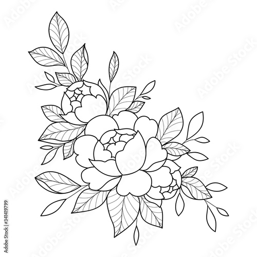 Hand drawing flower for greeting card, invitation, Henna drawing and tattoo template. Vector illustration