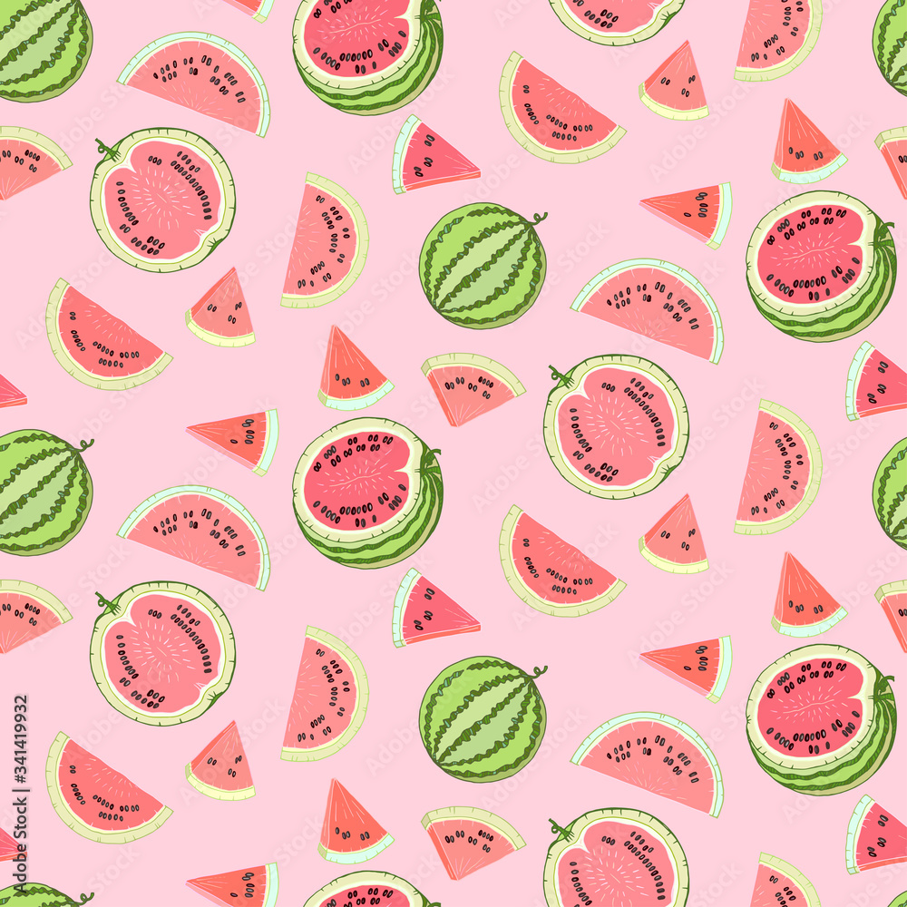 Watermelon pattern. Hand draw doodle graphics. Watermelon pattern. Hand draw doodle graphics.