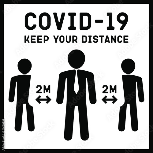 Safety rules for preventing coronavirus disease. Avoid contact during the spread of the COVID-19 virus. Keep a distance of 2 meters