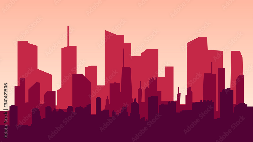 Evening cityscape vector illustration. Sunset landscape concept. City at sunset in a flat style. EPS