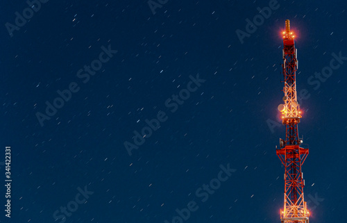 radio tower on night starry sky background