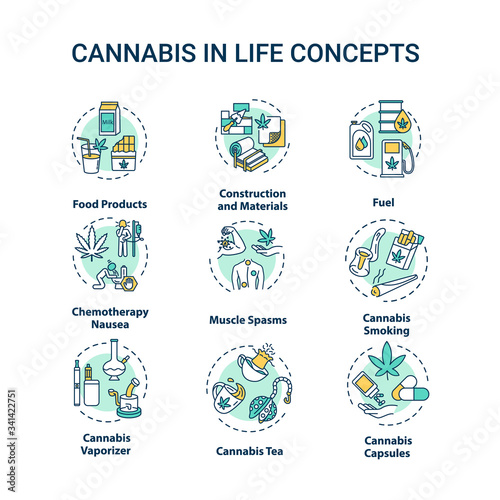 Cannabis concept icons set