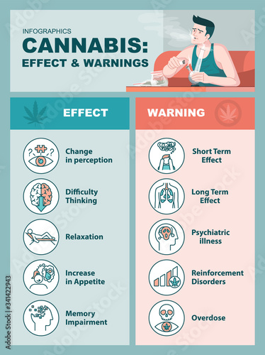 Cannabis effects and warnings vector infographic template