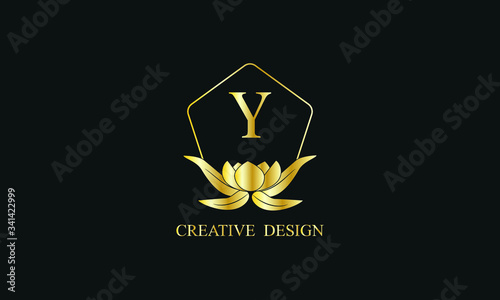 Design of magnificent royal vector monogram with letter Y on black background. Stylish golden floral logo for business, restaurant, boutique, cafe, hotel and more.