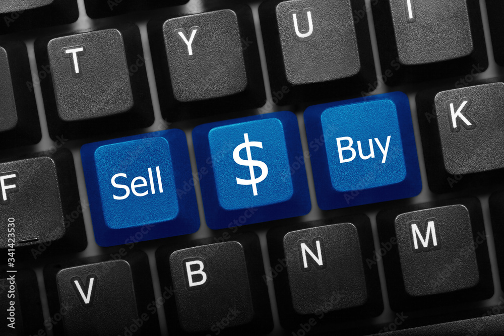 Three keys conceptual keyboard - Sell and Buy Dollar keys Three keys conceptual keyboard - Sell and Buy Dollar keys