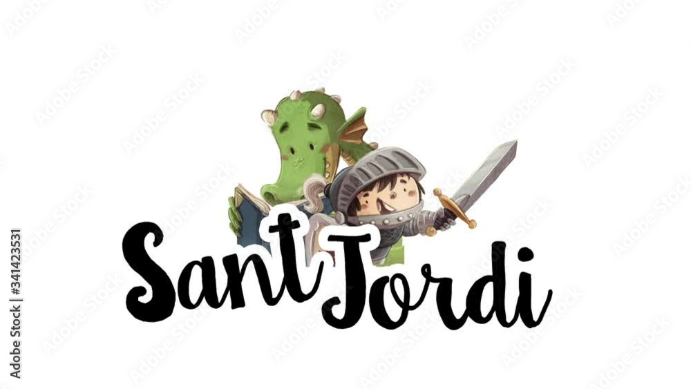 Sant Jordi caballero, dragón, princesa y rosa con texto animado