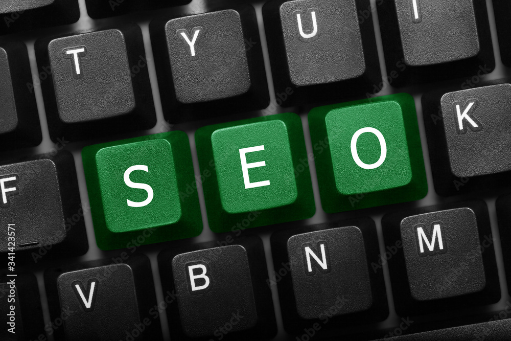 Three keys conceptual keyboard - SEO green keys Three keys conceptual keyboard - SEO green keys