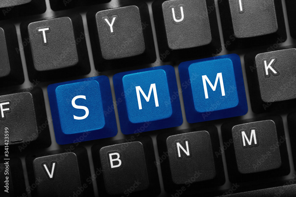 Three keys conceptual keyboard - SMM blue keys Three keys conceptual keyboard - SMM blue keys