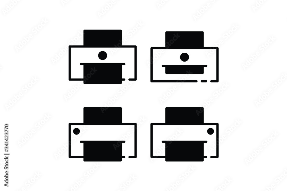 Printer icon set, black color icon. Printer icon set, black color icon.