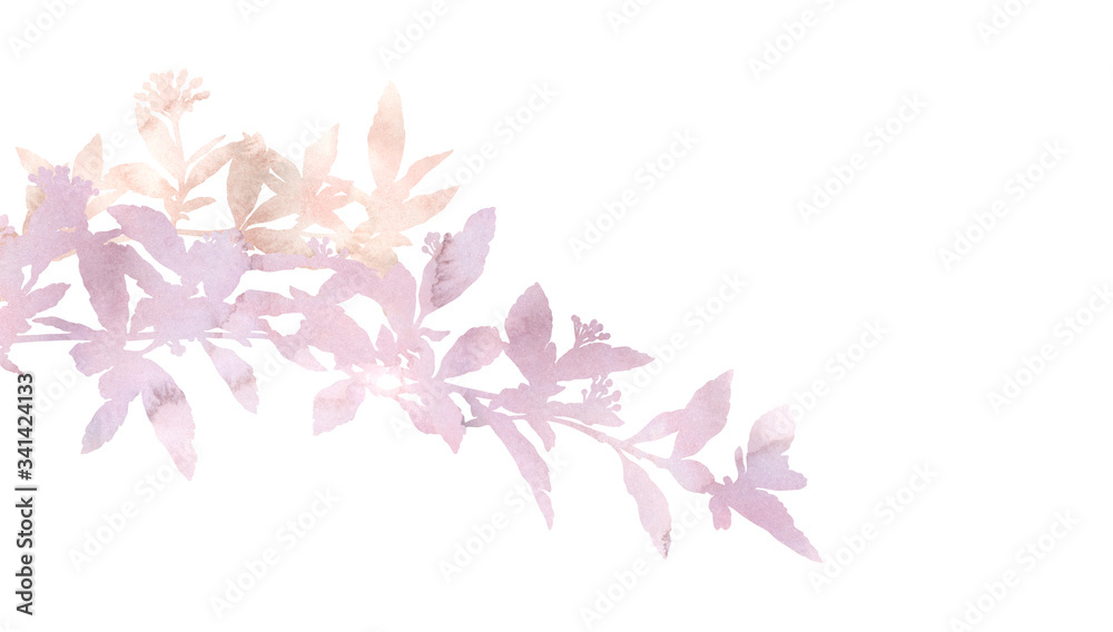 Beautiful branches. Hand painted decorative image isolated on a white background. Bright watercolour picture for creative design of posters, cards, invitations, banners, websites, etc. Pastel colours. Beautiful branches. Hand painted decorative image isolated on a white background. Bright watercolour picture for creative design of posters, cards, invitations, banners, websites, etc. Pastel colours.