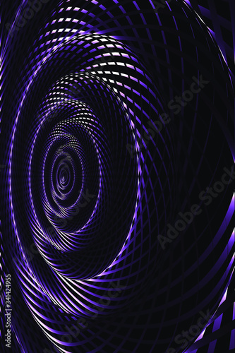 Abstract Curved Spiral Background. Purple and Pink Metallic Rotating Hypnotic Pattern. Vector. 3D Illustration