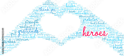 Heroes word cloud on a white background. 