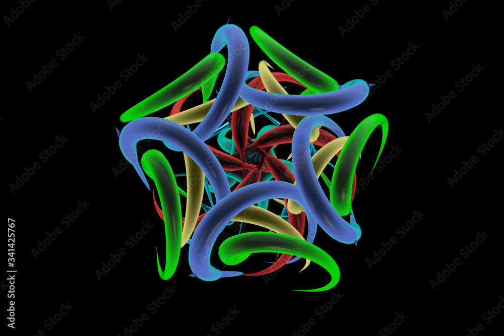 Colorful abstraction on black background. Made in 3d