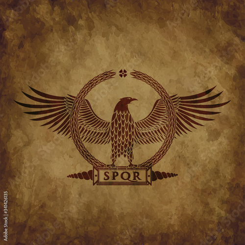 Logo of the Roman eagle on an old shabby texture.