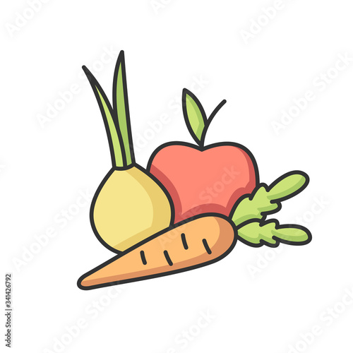 Obraz na plátne Fruits and vegetables RGB color icon