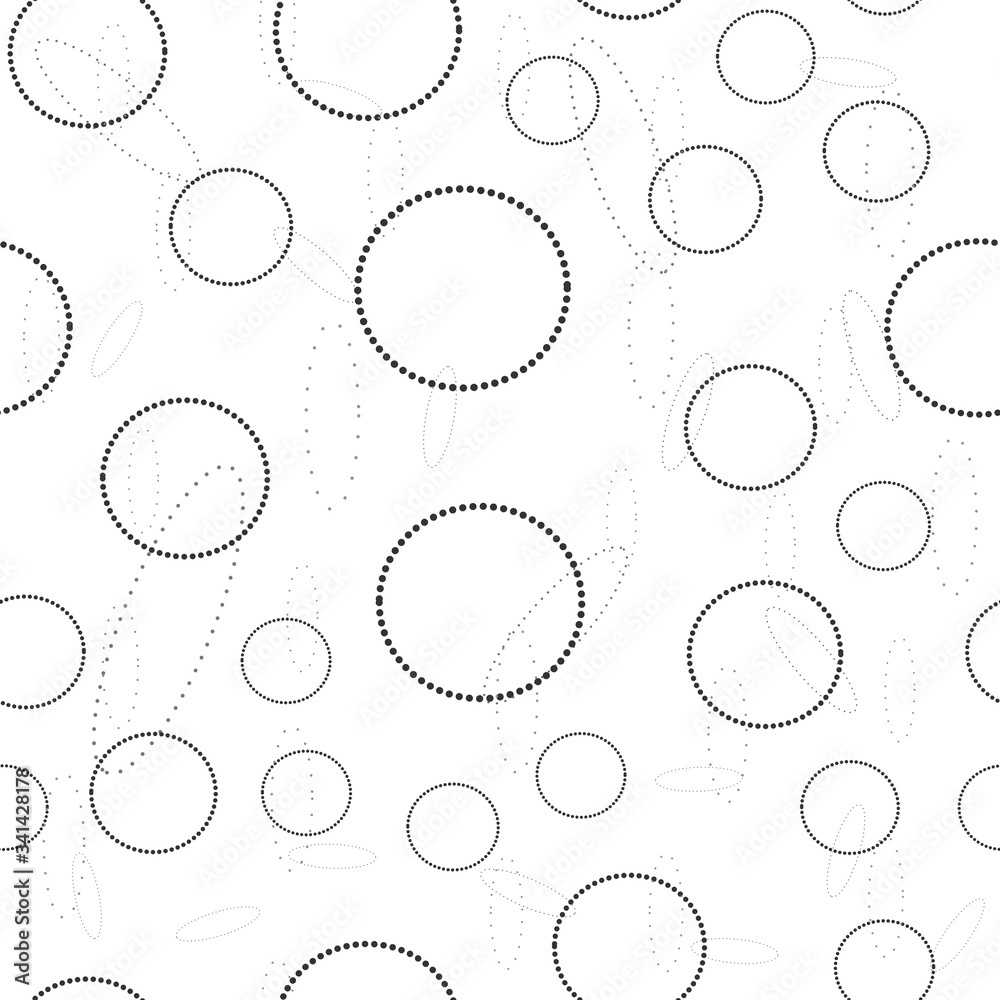 Abstract circle dotted line seamless pattern background sketch engraving vector illustration. T-shirt apparel print design. Scratch board imitation. Black and white hand drawn image.