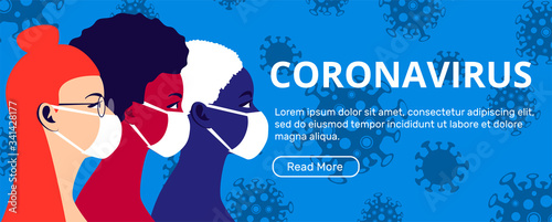 Young multiethnic women wearing disposable medical masks. Coronavirus protection and prevention. Self-isolation and quarantine cartoon vector illustration. Protect yourself from virus infection