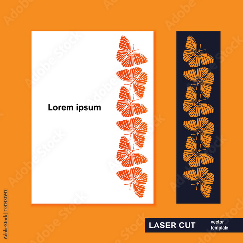 Laser cutting template. Card with openwork butterflies and space for text. Laser cut template