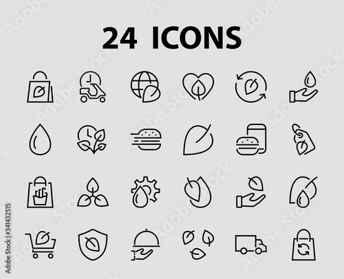 Ecology Icon Set, Vector lines, contains icons such as photosynthesis, Enviroment protection, Eco-friendly package, growth time, Editable stroke, perfect 48x48 pixels, White background