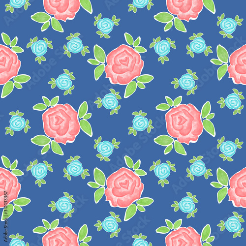 Roses seamless pattern, floral simple background, flowers paper