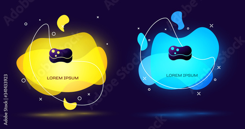 Black Sponge icon isolated on black background. Wisp of bast for washing dishes. Cleaning service concept. Abstract banner with liquid shapes. Vector Illustration