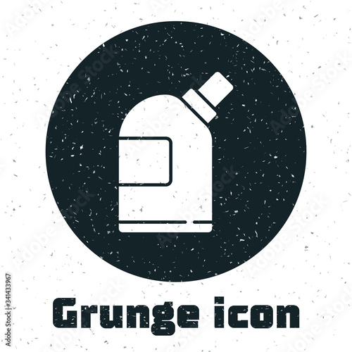 Grunge Plastic bottles for laundry detergent, bleach, dishwashing liquid or another cleaning agent icon isolated on white background. Monochrome vintage drawing. Vector Illustration