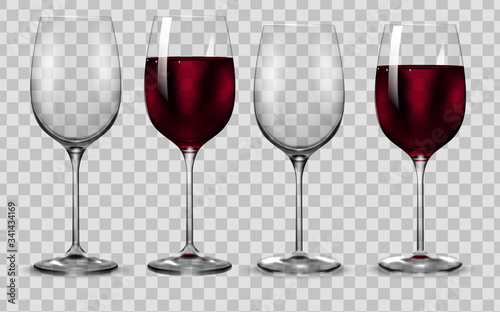 Empty and full transparency red wine glass. Vector.