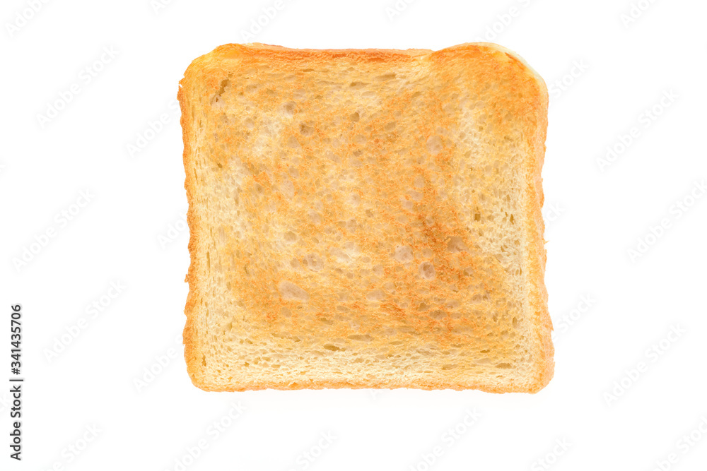 Slice of toasted bread isolated on a white background in close-up (high details) Slice of toasted bread isolated on a white background in close-up (high details)