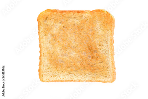 Slice of toasted bread isolated on a white background in close-up (high details)