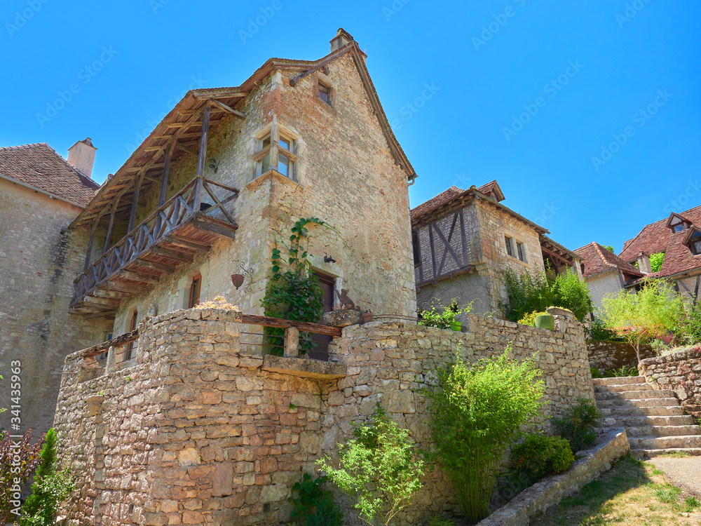 Street view of the typical houses of SaintCirqLapopie, one of the most beautiful villages in