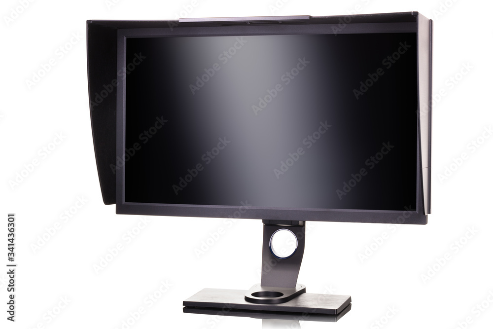 Professional photographer monitor with shading hood isolated on white Professional photographer monitor with shading hood isolated on white
