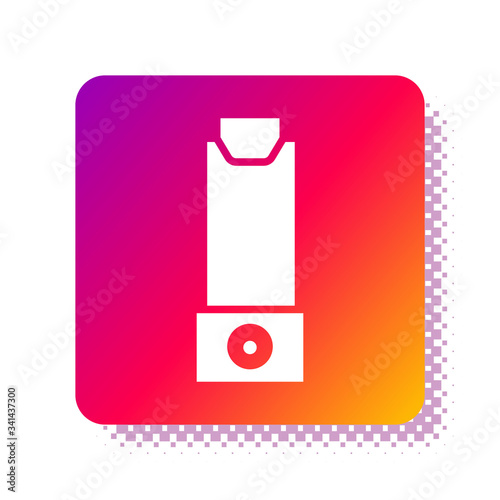 White Inhaler icon isolated on white background. Breather for cough relief, inhalation, allergic patient. Square color button. Vector Illustration
