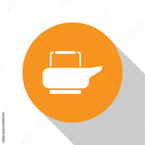 White Bedpan icon isolated on white background. Toilet for bedridden patients. Orange circle button. Vector Illustration