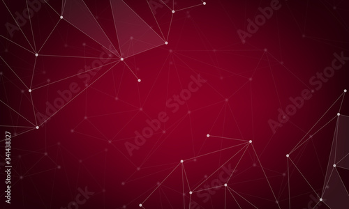 Abstract polygonal space low poly dark background with connecting dots and lines. Connection structure. Vector science background. Polygonal vector. Red