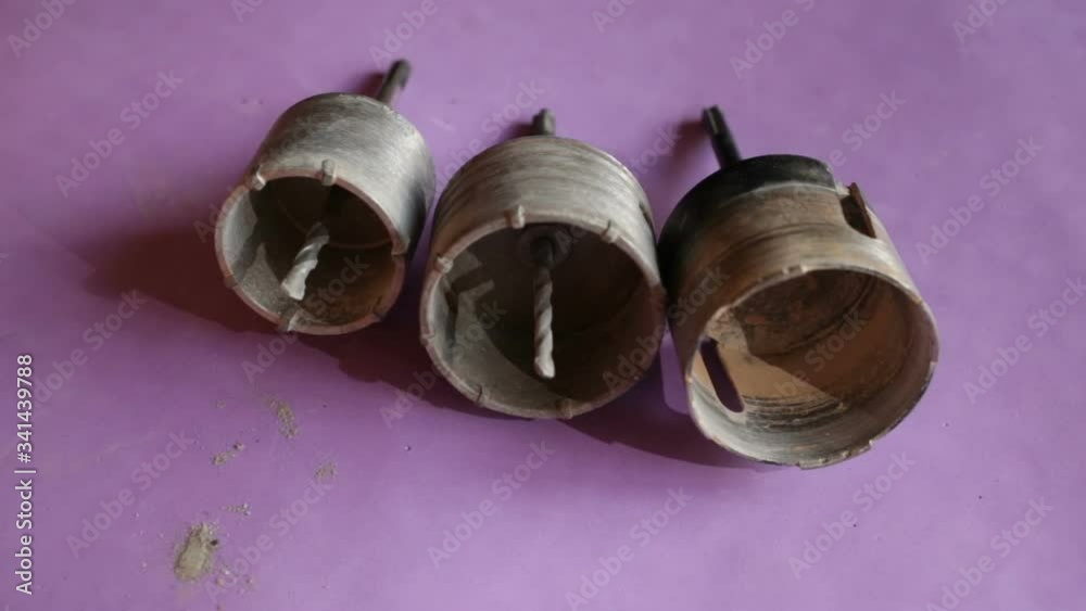 Three concrete crowns for repairing electrical wiring and drilling holes for junction boxes and