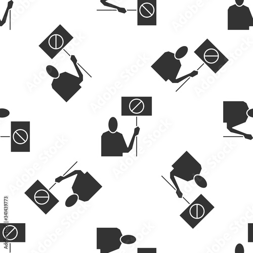 Grey Nature saving protest icon isolated seamless pattern on white background. Earth planet protection, environmental issues demonstration.  Vector Illustration