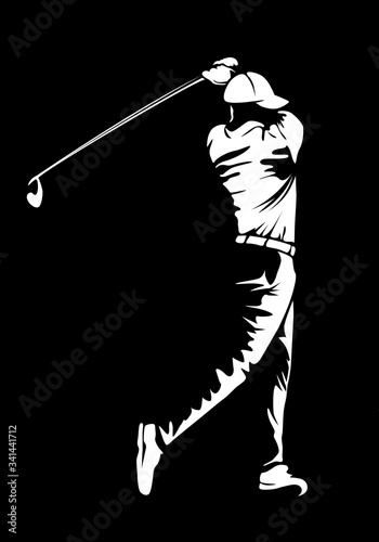 Golf player. Golf cap. Abstract isolated vector silhouette. Iink drawing golf player.
