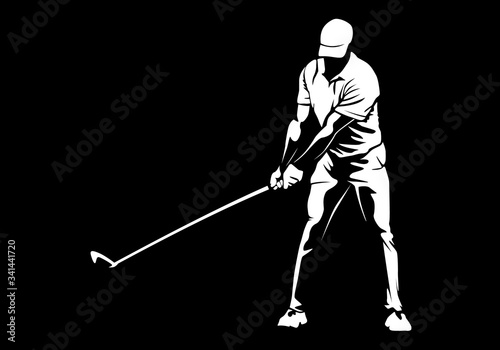 Golf player. Golf cap. Abstract isolated vector silhouette. Iink drawing golf player.