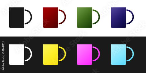 Set Coffee cup icon isolated on black and white background. Tea cup. Hot drink coffee.  Vector Illustration